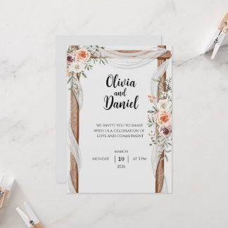 Rustic Floral Wedding Invitation with Wooden Arch Inbjudningar