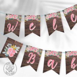 Rustic Floral Welcome Baby Bunting Banner Vimplar
