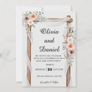 Rustic Floral Wood Arch Wedding Invitation Inbjudningar