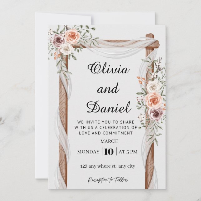 Rustic Floral Wood Arch Wedding Invitation Inbjudningar (Framsida)
