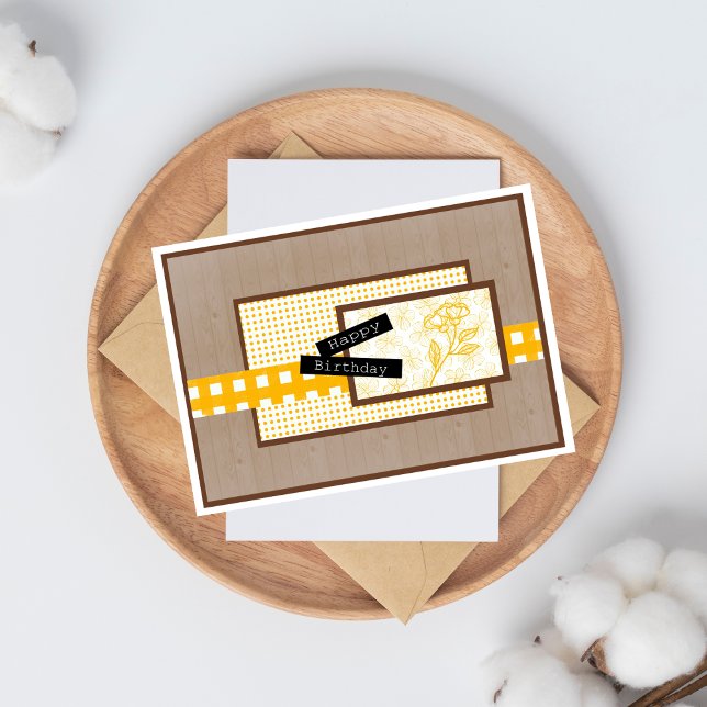 Rustic Floral Yellow Birthday Kort (Skapare uppladdad)