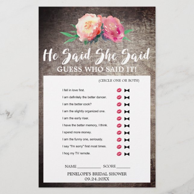 Rustic Flower Bouquet sa att hon sa Quiz Game (Framsida)