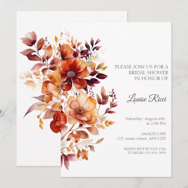 Rustic Flower Fall Bridal Shower Invitation Inbjudningar (Fram/baksida)