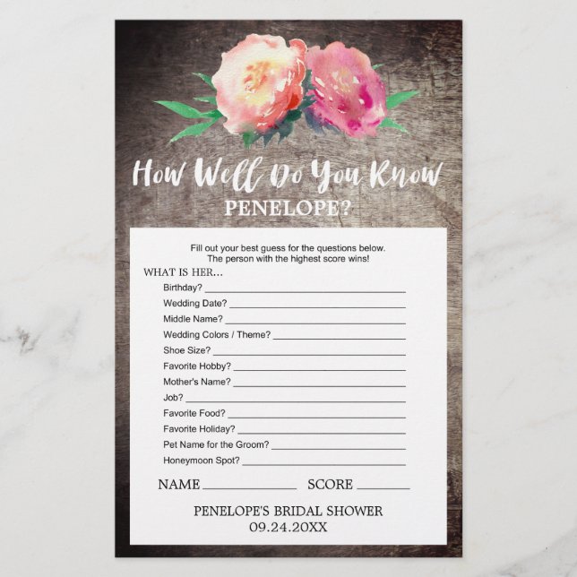 Rustic Flower Hur bra vet du att Bride Game (Framsida)