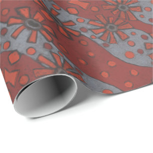 Rustic Flowers, Abstrakt Blommönster Terracotta Presentpapper