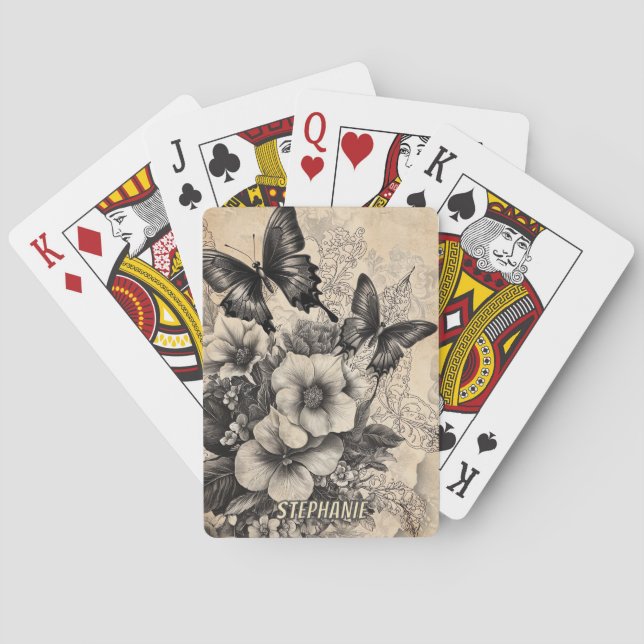 Rustic Flowers and Butterfly - Åldras Papper (10) Casinokort (Baksidan)