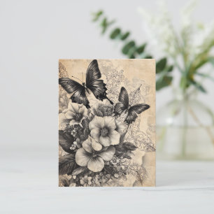 Rustic Flowers and Butterfly - Åldras Papper (10) Vykort