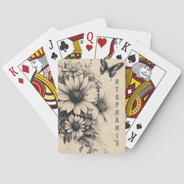 Rustic Flowers and Butterfly - Åldras Papper (11) Casinokort (Baksidan)