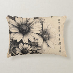 Rustic Flowers and Butterfly - Åldras Papper (11) Prydnadskudde