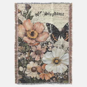 Rustic Flowers and Butterfly - Åldras Papper (14) Filt