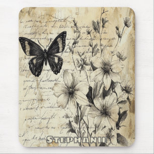 Rustic Flowers and Butterfly - Åldras Papper (1) Musmatta