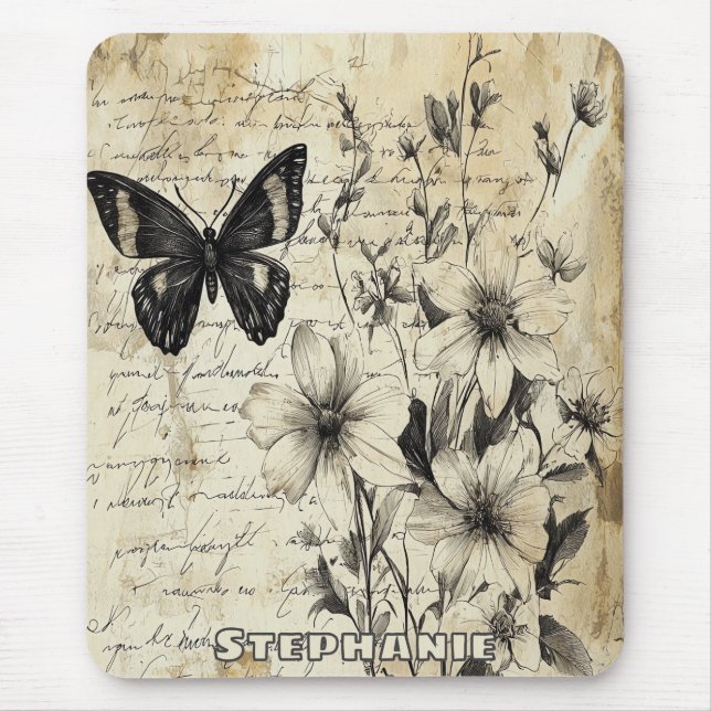 Rustic Flowers and Butterfly - Åldras Papper (1) Musmatta (Framsidan)