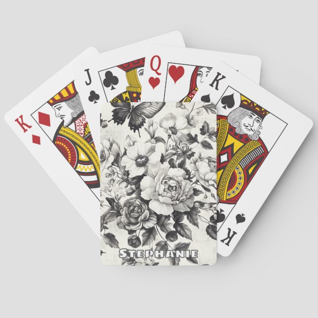 Rustic Flowers and Butterfly - Åldras Papper (3) Casinokort (Baksidan)