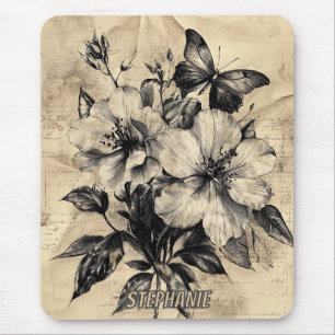 Rustic Flowers and Butterfly - Åldras Papper (4) Musmatta
