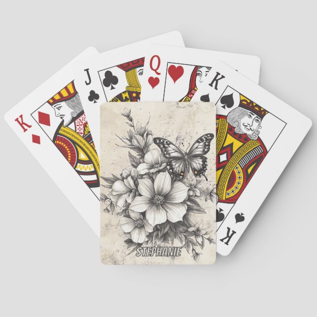 Rustic Flowers and Butterfly - Åldras Papper (5) Casinokort (Baksidan)