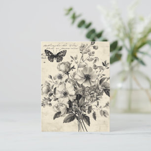 Rustic Flowers and Butterfly - Åldras Papper (8) Vykort