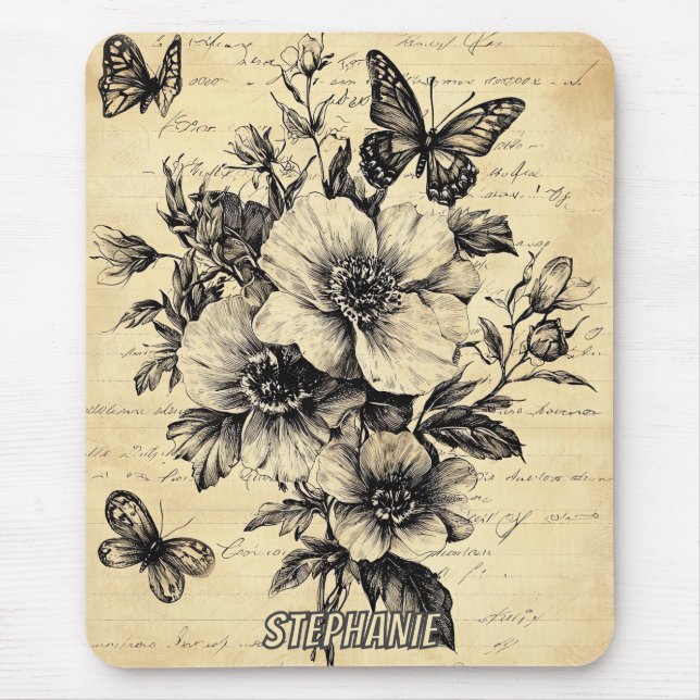 Rustic Flowers and Butterfly - Åldras Papper (9) Musmatta (Framsidan)
