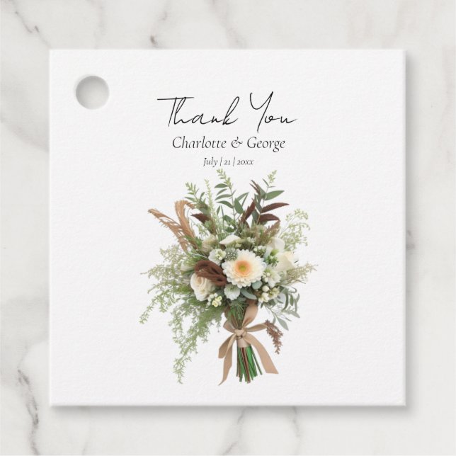 Rustic Flowers bröllop bouquet bröllopsförmån Gåvor Etiketter (Framsida)