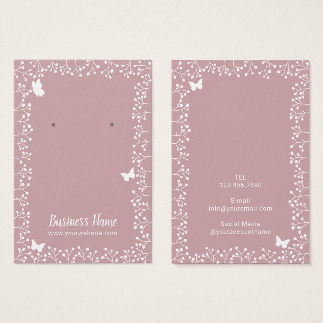Rustic Flowers & Butterfly Dusty Rosa Earring Visitkort (Framsida & baksida)