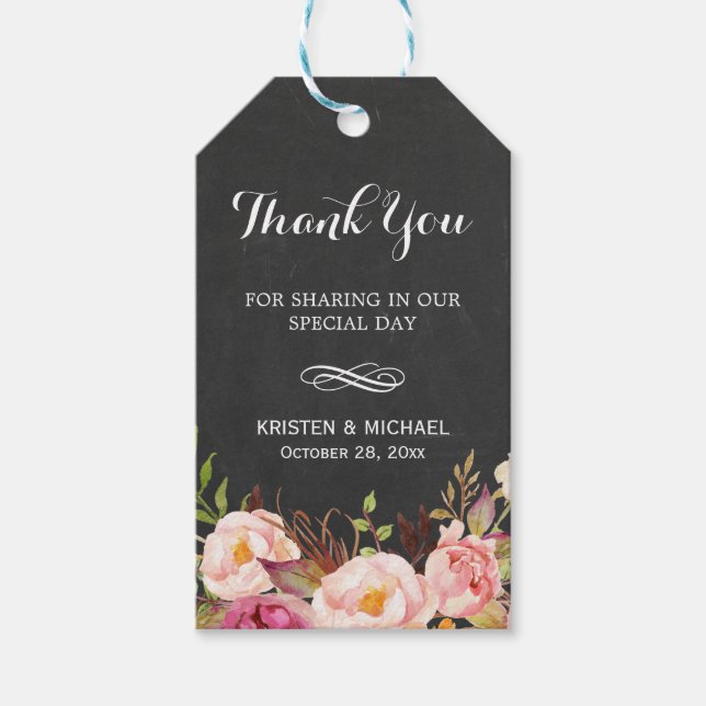 Rustic Flowers Chalkboard Decor Bröllop Tack Presentetikett (Framsidan)