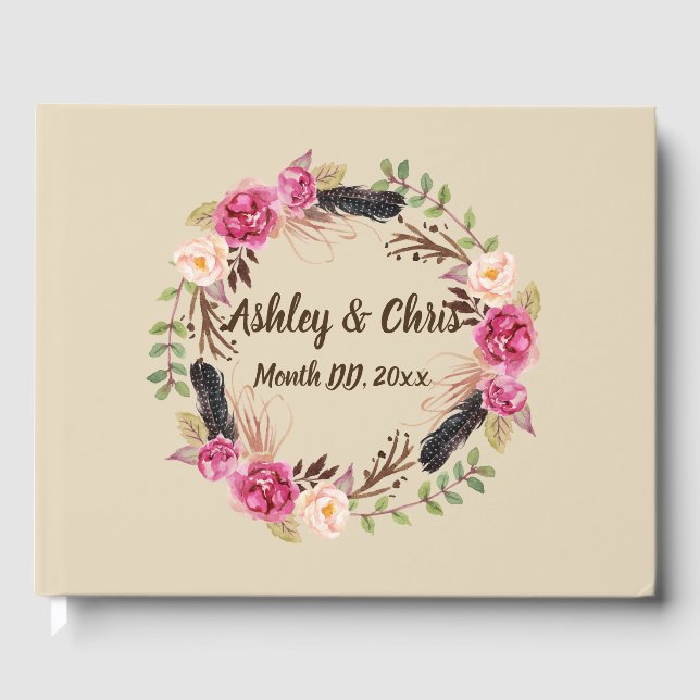 Rustic Flowers Guest Bok Boho Blommigt Guest Bok (Framsida)