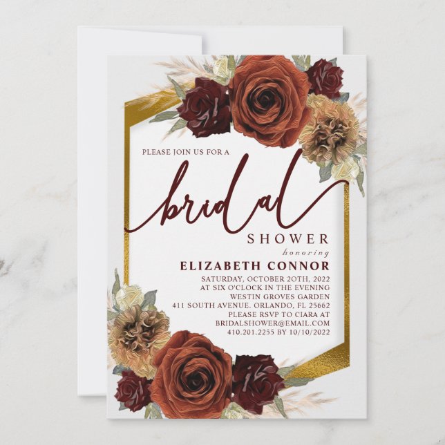 Rustic Flowers och Pampas Grass Möhippa Inbjudningar (Framsida)