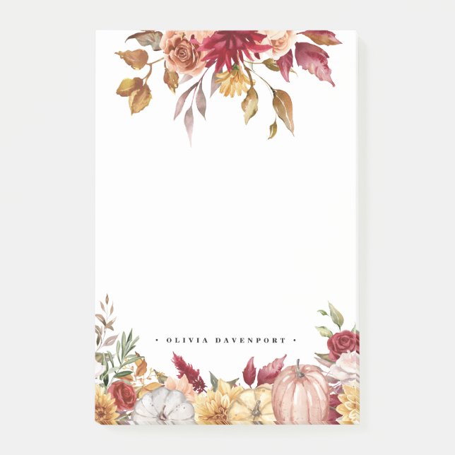 Rustic Flowers och Pumpkins faller efter det att d Post-it Block (Framsida)