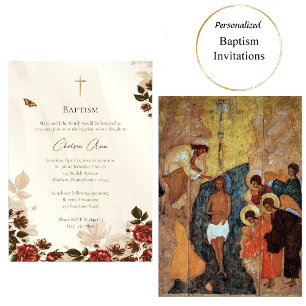 Rustic Flowers Ortoodox Baptism Inbjudningar