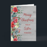 Rustic Flowers Sister God jul Kort<br><div class="desc">God jul för systerkort i mönster i rustiskt trä och vattenfärgade blommor och löv.</div>