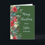 Rustic Flowers Sister God jul Kort<br><div class="desc">God jul för systerkort i grönt av skogar och vattenfärgade blommor och löv.</div>
