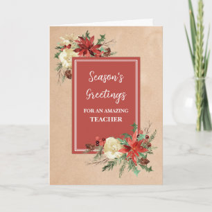 Rustic Flowers Teacher-Helgdag Jul Kort