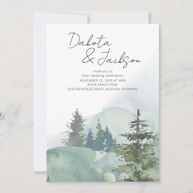 Rustic Foggy Forest Mountain Destination Wedding Inbjudningar (Framsida)