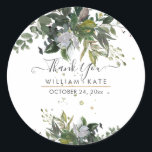 Rustic Foliage Blue Gum Eucalyptus Tack Runt Klistermärke<br><div class="desc">Rustiska vattenfärgsgröna arrangemanga av blått gummi Eucalyptus,  skogsälsklöver. DIY-händelse eller bara ett tack för att du höjer klistermärken med roligt och modernt handskrivet skript i faux guld-folie och DIY-bakgrund i färg. Copyright © 2016-2020 Bombino Design™. Alla höger reserverade.</div>