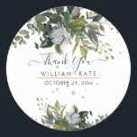 Rustic Foliage Blue Gum Eucalyptus Tack Runt Klistermärke<br><div class="desc">Rustiska vattenfärgsgröna arrangemanga av blått gummi Eucalyptus,  skogsälsklöver. DIY-händelse eller bara ett tack för att du höjer klistermärken med roligt och modernt handskrivet skript i faux guld-folie och DIY-bakgrund i färg. Copyright © 2016-2020 Bombino Design™. Alla höger reserverade.</div>