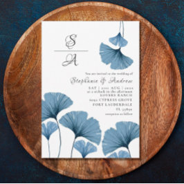 Rustic Foliage Blue & White Gingko Bröllop Inbjudningar