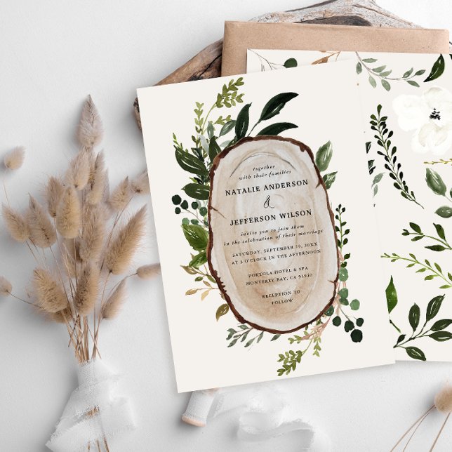 Rustic Foliage Farmhouse Elegant Botanical Bröllop Inbjudningar (Modern rustic elegant botanical)
