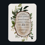 Rustic Foliage Farmhouse Wedding-inbjudan Magnet<br><div class="desc">Rustic bröllop-träskiffer inbjudan. Med vackra vattenfärgsdetaljer. Den här moderna bröllopsinbjudan kommer säkert att sätta stil för din stora dag.</div>