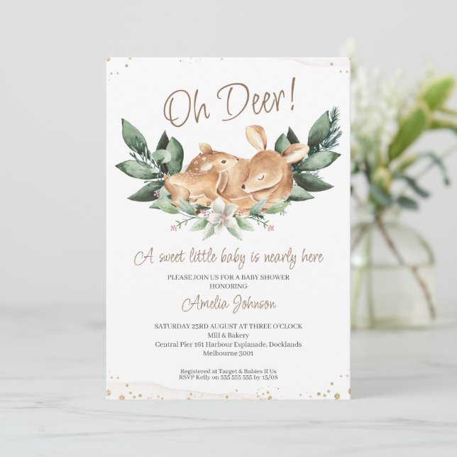 Rustic Foliage Hjort Fawn Baby Shower Inbjudningar (Stående Fram)
