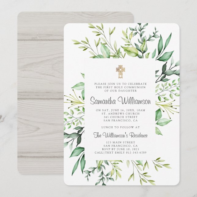 Rustic Foliage Kor First Communion bjudan Inbjudningar (Fram/baksida)