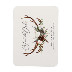 Rustic foliage och antler sparar datumet magnet