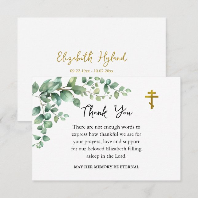 Rustic Foliage Orthodox Christian Funeral Tack Kort (Fram/baksida)