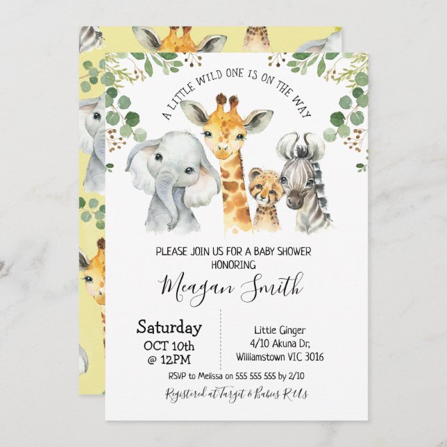 Rustic Foliage Safari Animals Baby Shower Inbjudningar (Fram/baksida)