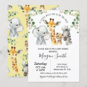 Rustic Foliage Safari Animals Baby Shower Inbjudningar