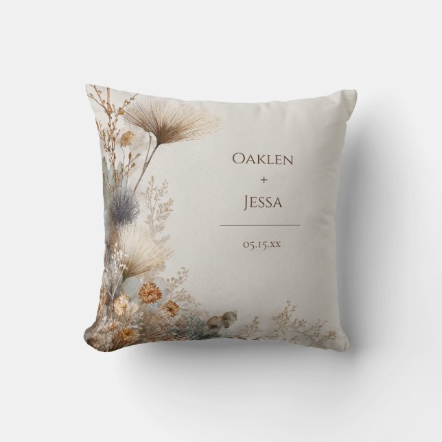 Rustic Folk Art Blommigt Bröllop Kudde (Framsida)