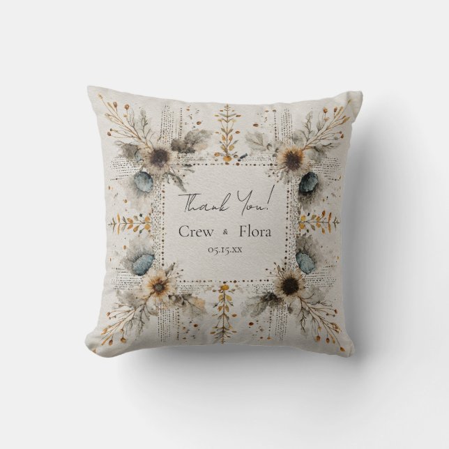 Rustic Folk Art Blommigt Bröllop Kudde (Framsida)