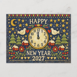 Rustic Folk Art Happy New Year 2027 Helg Vykort