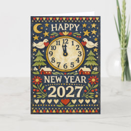 Rustic Folk Art Happy New Year 2027 Helgkort