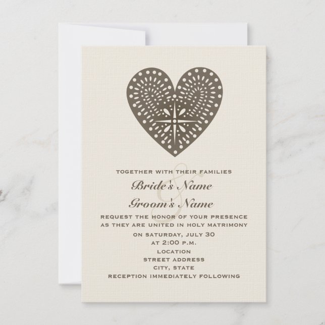 Rustic Folk Art Inspired Heart Bröllopinbjudan Inbjudningar (Framsida)
