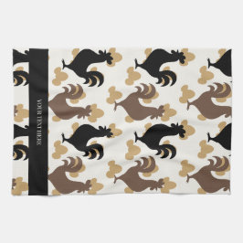 Rustic Folk Art Rooster Pattern, Farmhouse Kitchen Kökshandduk