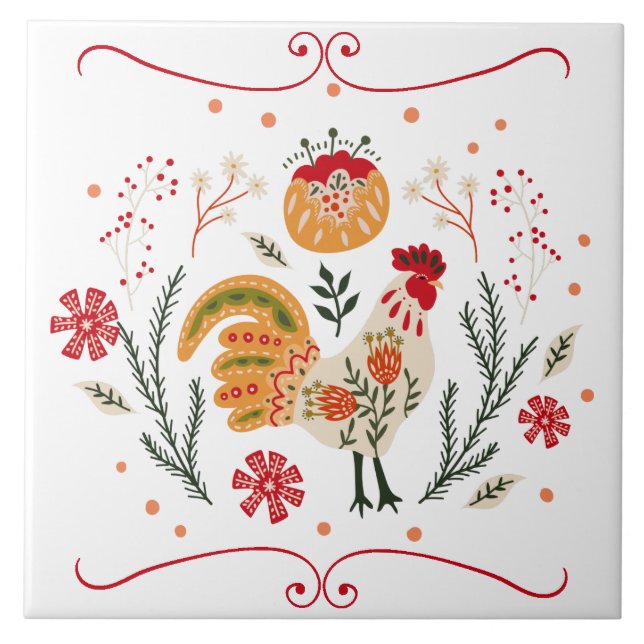 Rustic Folk Art Tupp Kakelplatta (Framsidan)